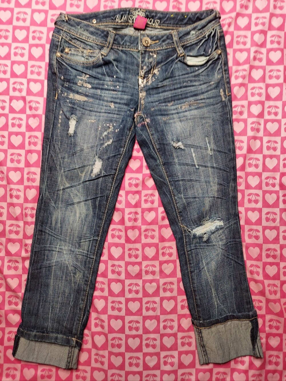 Paint Spattered Blue Jean Capris Almost Famous